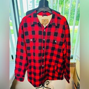 Outdoor Life Men's Flannel Jacket Size Large Red Buffalo Sherpa Lined Size XL